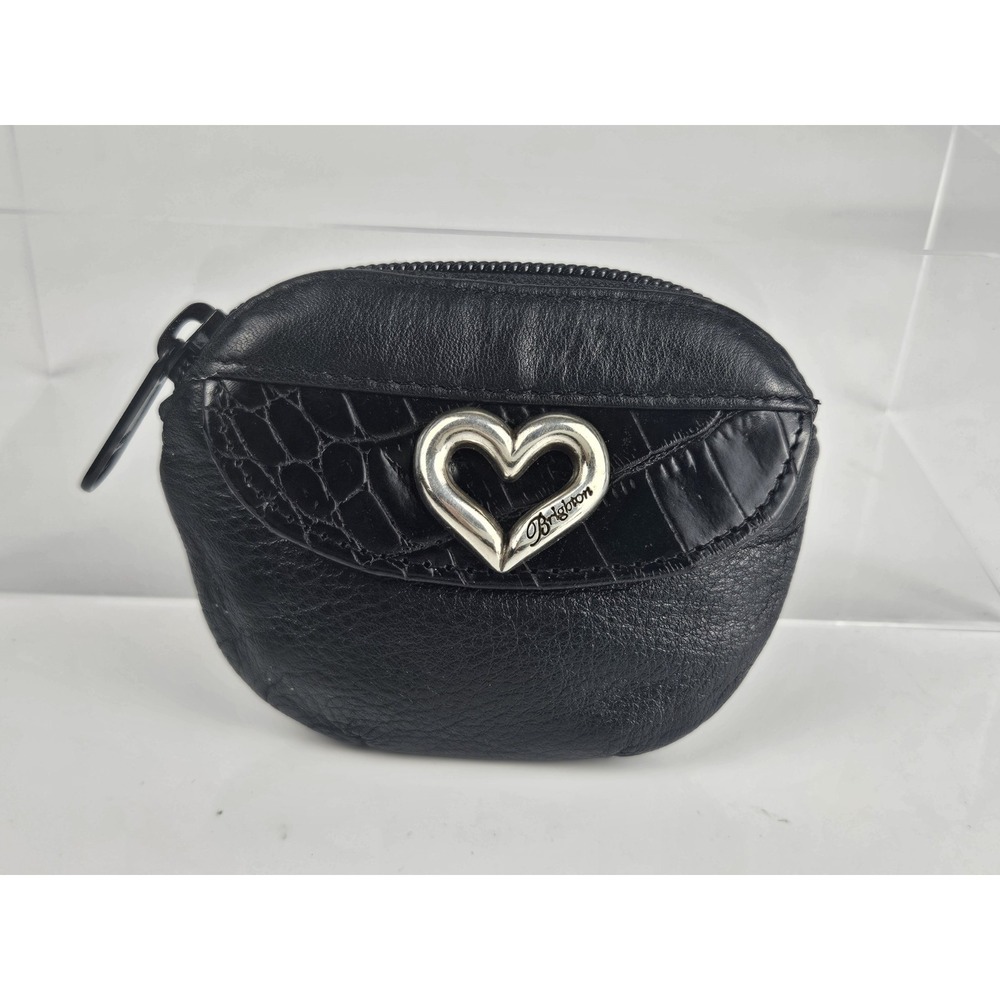 Vintage NWOT Brighton Black Leather Coin‎ Purse/Headphones Pouch w/Heart Emblem